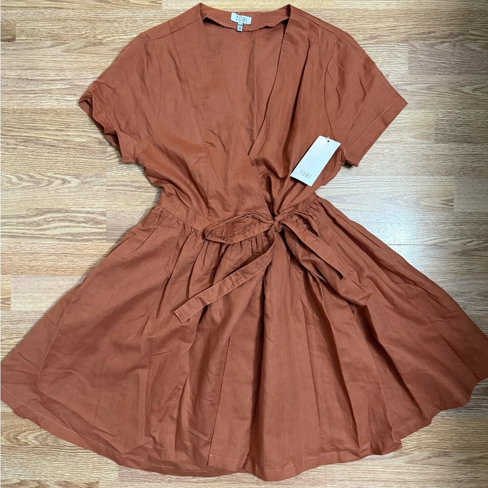 Tobi Terracotta Wrap Mini Dress burnt orange women medium
